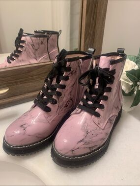 Steve Madden Pink Marble Lace-Up Combat Boots - New With Tags On